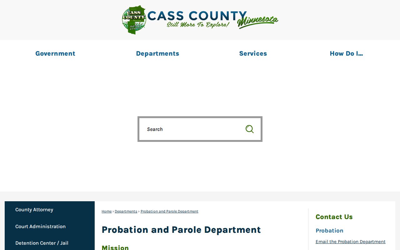 Cass County parole and probation office record page