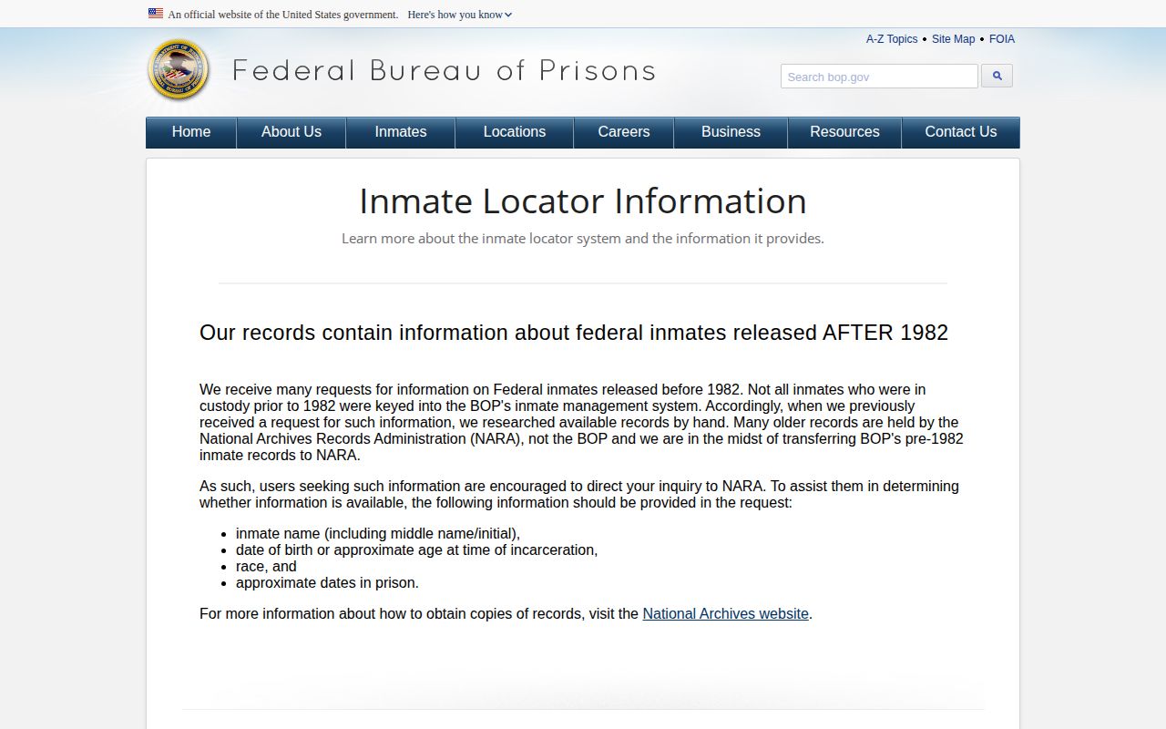 BOP federal release record explanation for Cass County searches